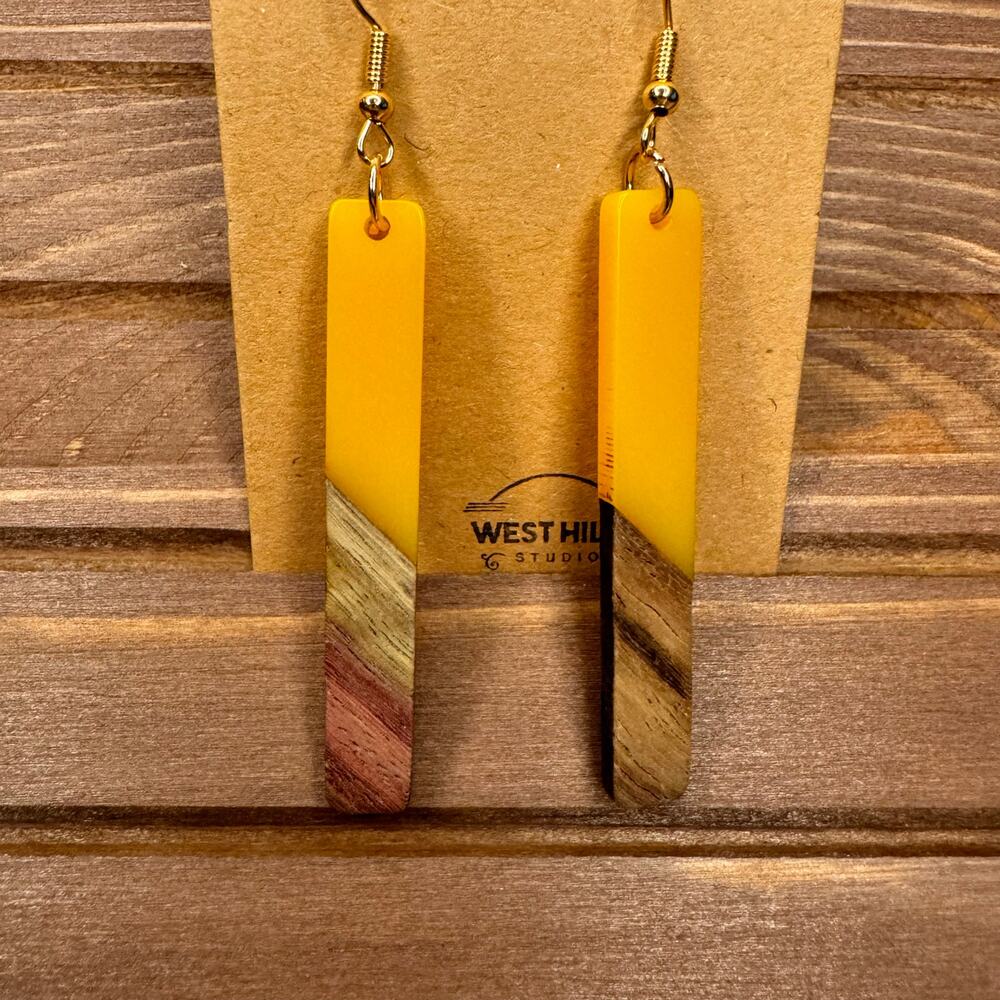 Yellow Earrings Resin Wood Earrings Dangle Boho Earrings Fast Ship NEW